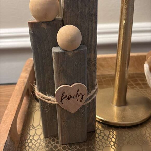 Family of 3 Wooden Block Sculpture Rustic Gray Wash Decor Figurine Gift - Picture 3 of 3